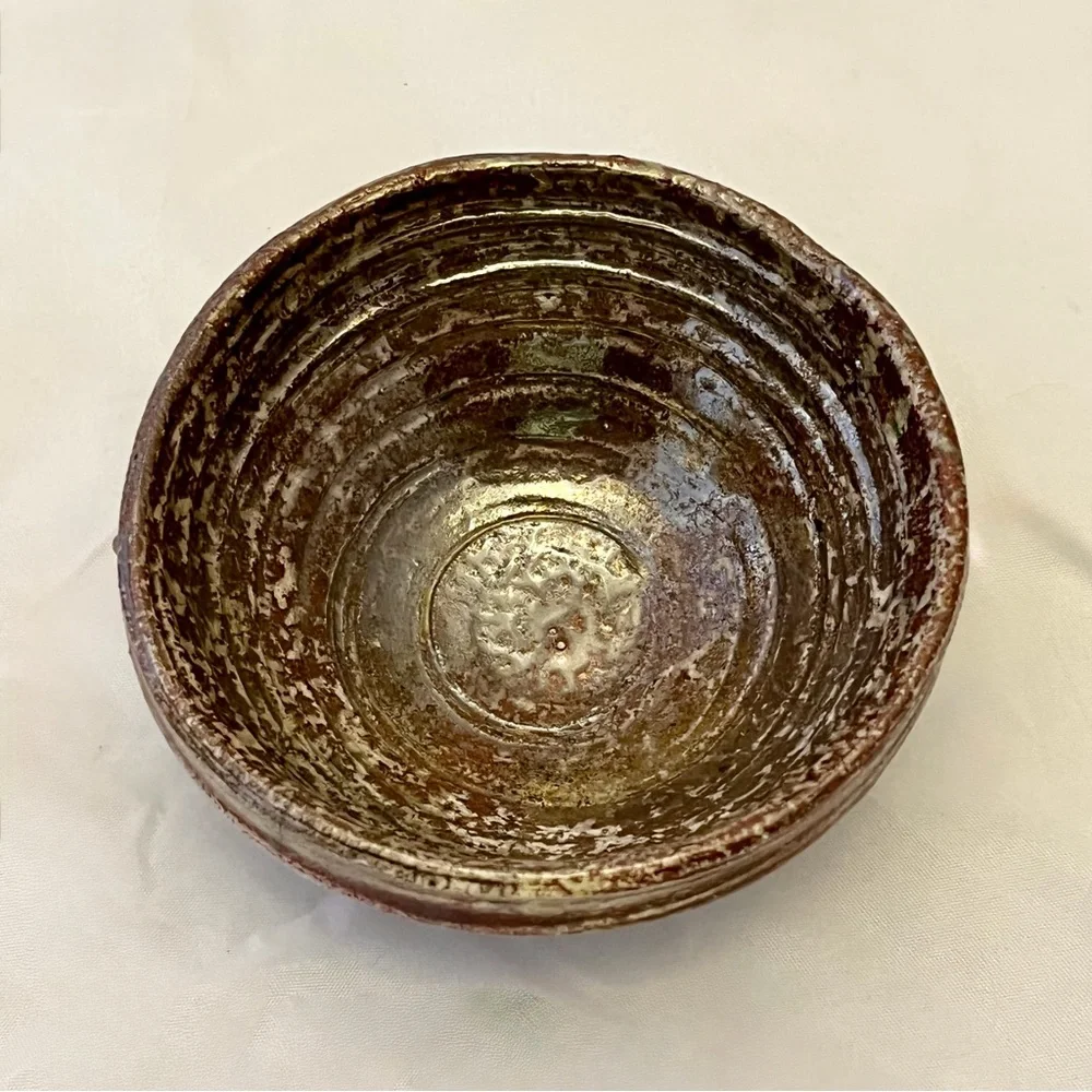 Studio Art Pottery Bowl, Brown Iridescent Glaze, Signed